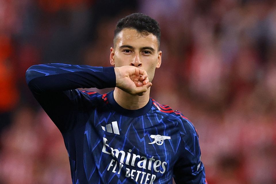 Arsenal's Gabriel Martinelli celebrates scoring their first goal